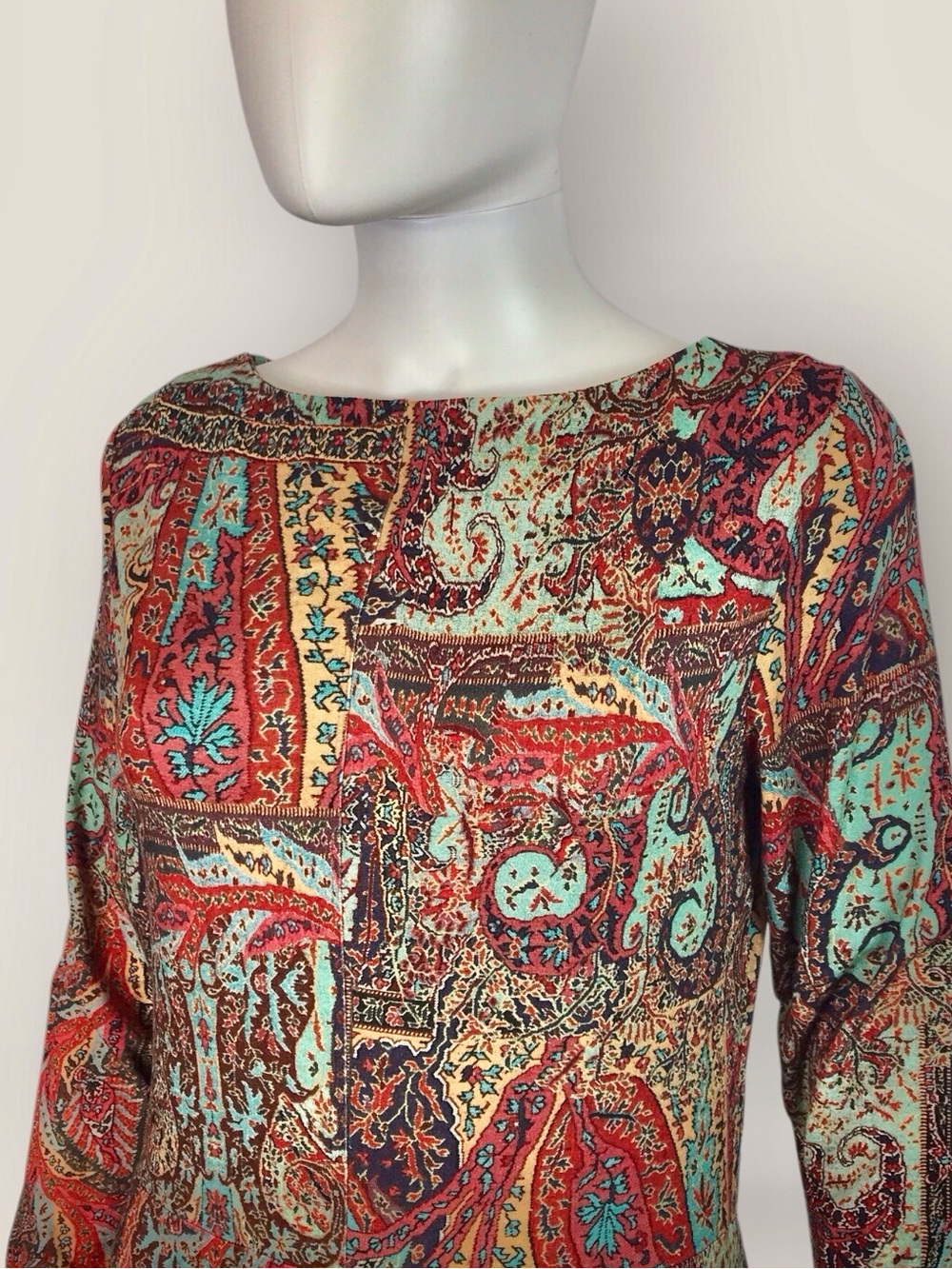 Peruvian Connection Midi Montallegro Dress Teal Blue Gold Red Long Sleeved - Picture 2 of 13